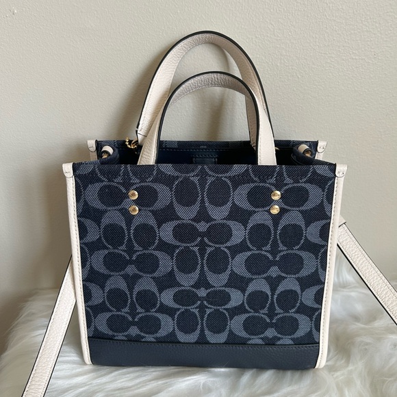 Coach Dempsey Tote 22 Signature Jacquard Denim Cream C2822 - Picture 2 of 8